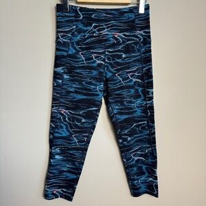 Tuff Athletics‎ Blue/Black Abstract Psychedelic Yoga Cropped Leggings Size Small